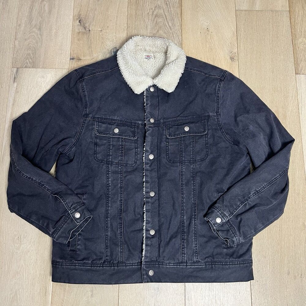 Faherty Men's Timberline Trucker Jacket Denim Sherpa Snap Size XL